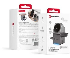 Belaidis įkroviklis Forcell F-Energy 3in1 Rotation Cube Qi2, suderinamas su MagSafe (F-06), sidabrinis
