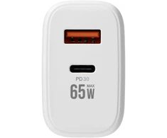 Phone charger VEGER USB A + Typ C PD QC3.0 3,25A 65W + cable USB C to USB C TR67 baltas