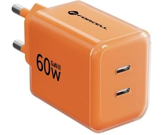 Phone charger Forcell F-Energy GaN III Crystal Color 2x USB C AVS SSFC2.0 60W + silicone cable USB C to USB C VT-60 oranžinis