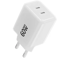 Phone charger Forcell F-Energy GaN III Crystal Color 2x USB C AVS SSFC2.0 60W + silicone cable USB C to USB C VT-60 baltas