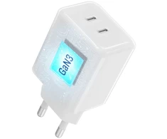 Phone charger Forcell F-Energy GaN III Crystal Color 2x USB C AVS SSFC3.0 60W + silicone cable USB C to USB C VT-60 baltas