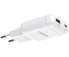 Phone charger USB A + Type C PD 45W + data cable Type C to C 100W VEGER TR121 baltas