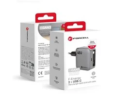 Telefono įkroviklis Forcell F-Energy GaN USB C + ištraukiamas laidas USB C PD QC4.0 3A 45W VT-R5 pilka