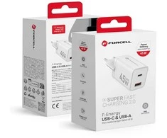 FORCELL F-ENERGY Mini GaN III VT-36 kelioninis įkroviklis su 1 x C tipo + 1 x USB A lizdais, PD QC4.0 45W baltas