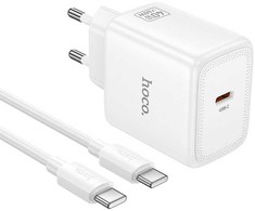 Phone GaN charger Hoco USB C PD AVS 40W max 60W with USB C to USB C cable N83 baltas