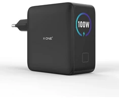Travel charger X-ONE ChargeGo GaN with LCD 100W 2x USB C - juodas