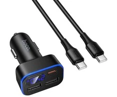 Car charger Hoco with LCD 2xUSB A + 1xUSB C PD QC3.0 42W Z63A juodas