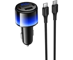 Car charger Hoco USB A + 2xUSB C PD QC3.0 37W + cable USB C to C Z69A juodas