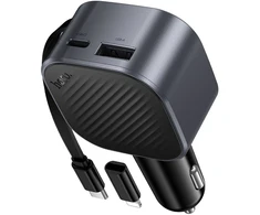 Car charger Hoco USB A + USB C PD QC3.0 45W with retractable cable USB C Z68 juodas