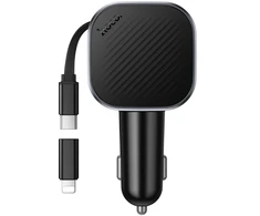Car charger Hoco USB A + USB C PD QC3.0 45W with retractable cable USB C Z68 juodas