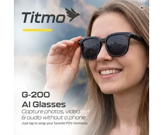 Išmanieji akiniai Titmo G-200 juodi su muzika ir įrašymu (skaidrus stiklas)