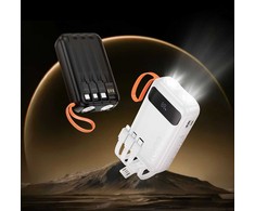 Powerbank Hoco 10000 mAh 2A with built-in cables USB A + USB C+ Lightning + Micro USB and double light J151 juodas