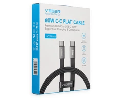 Flat cable Type C to Type C VEGER PD 3A 60W CC06-MTB 1,2 m juodas