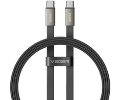 Flat cable Type C to Type C VEGER PD 5A 240W CC2-MTB 1,5 m juodas