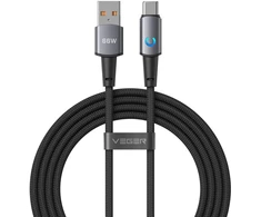 Cable with LED light indicator USB A to Type C VEGER PD 3A 66W AC1-ZSD 1,2 m juodas