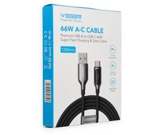 Cable with LED ekranas USB A to Type C VEGER PD 3A 66W AC1-XHJ 1,2 m juodas
