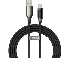 Cable with LED ekranas USB A to Type C VEGER PD 3A 66W AC1-XHJ 1,2 m juodas