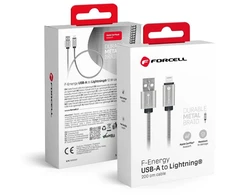 Cable USB A to Lightning Forcell F-Energy 2,4A 12W Metal 2 m C236 sidabrinis