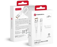 USB A į Micro USB laidas Forcell F-Energy QC3.0 2,4A 18W silikoninis 1 m C341 baltas