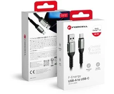 USB A į USB C laidas Forcell F-Energy QC4.0 3A 66W Cafule 0,25 m C256 juodas