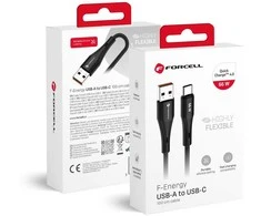 USB A į USB C laidas Forcell F-Energy QC4.0 3A 66W silikoninis 1 m C342 juodas