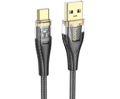 Cable USB A į USB C Hoco 2,4A 1,2 m U121 juodas skaidrus