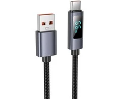 Laidas USB A į USB C Hoco 5A su ekranu 1 m X112 juodas