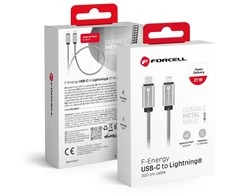 Cable USB C to Lightning Forcell F-Energy PD 3A 27W Metal 2 m C238 sidabrinis
