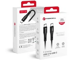 USB C laidas į USB C jungtį Forcell F-Energy QC4.0 PD 5A 100W silikoninis 1 m C347 juodas