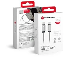 USB C į USB C laidas Forcell F-Energy QC4.0 PD 5A 100W E-Mark metalinis 2 m C239 sidabrinis