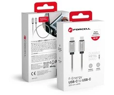 USB C į USB C laidas Forcell F-Energy QC4.0 PD 3A 66W metalinis 2 m C237 sidabrinis