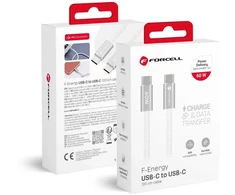 Cable USB C to USB C Forcell F-Energy QC4.0 PD 3A 60W Cafule Flat 1,2 m CCFN23 baltas