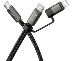 Flat Cable USB C to USB C/iP 2in1 Hoco 3A 60W 1 m X125 juodas