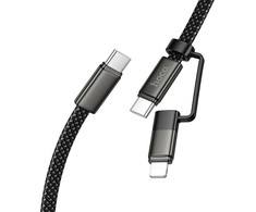 Flat Cable USB C to USB C/iP 2in1 Hoco 3A 60W 1 m X125 juodas