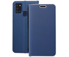 Dėklas Oem LUNA Book Carbon skirtas Samsung Galaxy A21s mėlynos spalvos
