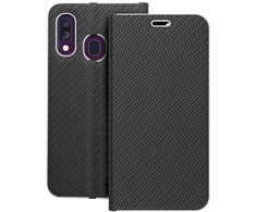 Dėklas Oem LUNA Book Carbon skirtas Samsung Galaxy A40 juodos spalvos