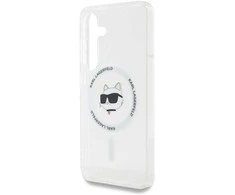 Dėklas Karl Lagerfeld Button Choupette Head Printed Logo MagSafe Samsung Galaxy S25 baltos spalvos