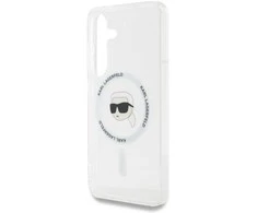 Karl Lagerfeld Button Karl Head Printed Logo MagSafe Samsung Galaxy S25 dėklas telefonui baltos spalvos