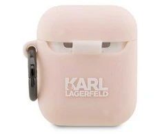 Apple AirPods Karl Lagerfeld silikoninis Choupette Head 3D light ausinių dėklas rožinės spalvos