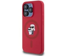 Karl Lagerfeld Silicone Karl&amp;Choupette Heads Ring MagSafe Case Apple iPhone 15 Pro - dėklas telefonui raudonos spalvos