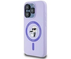 Karl Lagerfeld silikoninis Karl&amp;Choupette Heads Ring MagSafe Apple iPhone 15 Pro - dėklas telefonui violetinės spalvos