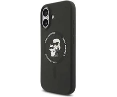 Karl Lagerfeld Liquid Silicone Karl and Choupette MagSafe dėklas skirtas Apple iPhone 17 juodos spalvos