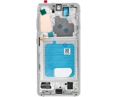 LCD ekranas, skirtas SAMSUNG S21 5G, baltas, minkštas OLED su rėmeliu