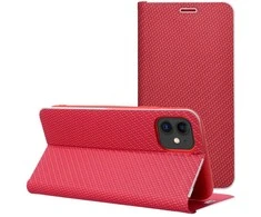 Dėklas Oem Flip case for iPhone 16e (SE 4 2025) Luna Book Carbon red
