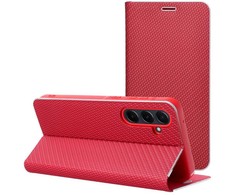 Oem Dėklas su klapką na Samsung S26 ULTRA Luna Book Carbon raudona