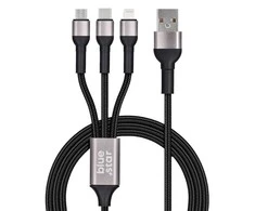 BlueStar Laidas 3in1 USB A į Lightning / Micro USB / USB C Blue Star 2,4A su pynimu 1,2 m TFK-DC-010 juodas