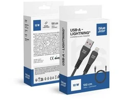 Blue Star USB A tipo laidas su „Lightning“ jungtimi, mėlynas, žvaigždės formos, 2A, 12W, 1 m, DC99I, juodas
