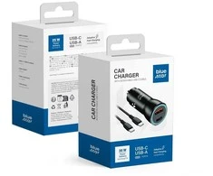 BlueStar Įkroviklis automobilinis Blue Star (1xUSB-C; QC 3.0; 30W) + laidas "USB-C(Type-C) to USB-C(Type-C)" juodas