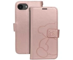 Forcell OEM MEZZO atverčiamas dėklas IPHONE 16e (SE 4 2025) meškiuko rožinis auksinis