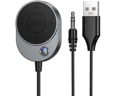 Belaidis automobilio imtuvas Hoco AUX Bluetooth su laidu Jack 3,5 mm E150 metalinis pilkas